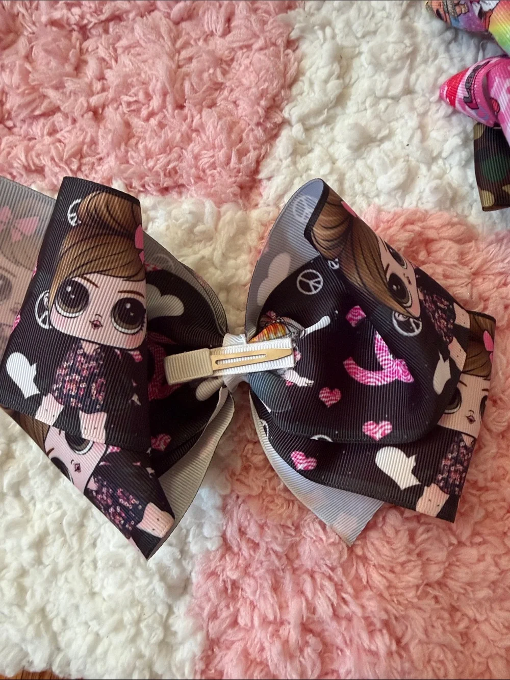 Assorted Girls' Hair Bows - Pink, Black, Green, White, Multicolor